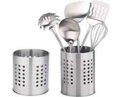Bestekhouder Set - RVS Organizer - Houdt Keukengerei Geordend - Voor Keuken & Horeca - Couverts Rek - Voor Binnen & Buiten - Zilver - Ø10cm - 2 Stuks​