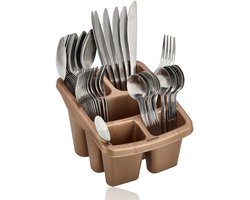 Bestekhouder Staand – 5 Vakken – Kunststof Roségoud – Bestekbak voor Lepels, Vorken en Messen – 18,5×16,7×13,2 cm