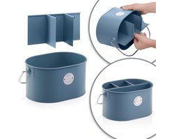 Bestekhouder van metaal met uitneembaar tussenschot - pennenhouder - metalen mand met handvat - bestekmand voor op tafel of in de keuken - blauw Cutlery basket