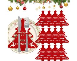 Bestekhouders Kerst - Kerstboom Tassen - Tafel Decoratie - Vilt Materiaal - 12 Stuks - Rood