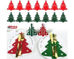 Bestekhouders Kerstboom - Kerstdecoratie Bestek - Tafel Decoratie - 16 Stuks Set - 21x17cm - Rood Groen