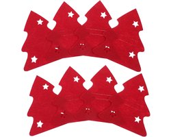 Bestekhouders Kerstboom - Servet Zakjes - Feestelijke Tafeldecoratie - Schattig Vilt Design - 15.5 x 13 cm - Rood