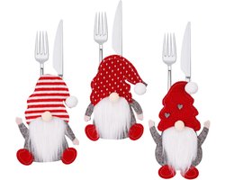 Bestekhouders - Servies Zakjes - Kerstdiner Decoratie - Schattig Kabouter Design - 17x11x2cm