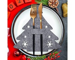 Bestekhouders voor Kerstmis - 12 Stuks Grijze Vilt Bestekzakken voor Tafeldecoratie