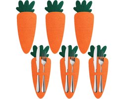 Bestekhouders Wortel - Lepelzakje Feest - Paasdecoratie Tafel - Hoogwaardig Vilt - 6 Stuks - Groen Oranje
