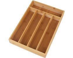 Besteklade – Bamboe – 5 Compartimenten – 23 × 33 × 5 cm – Bestekbak / Organiser voor Keukenlade – Opberglade