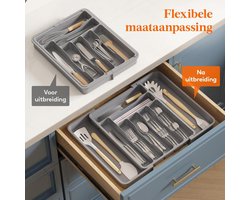 Besteklade Organisator - Uitbreidbaar - Keukenlade - Verstelbare Houder - Keukengerei - Zilverwerk - Besteklepels - Vorken - Messen - Opbergvak - Medium - Grijs