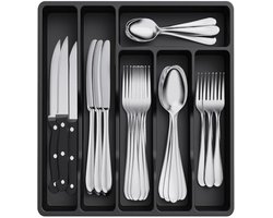 Besteklade Organizer, Bestekbak Lade-indeling Keuken Compact Bestek Lade Keukengereihouder voor Lade van Kunststof voor Lepels, Vorken, 6 vakken, Zwart