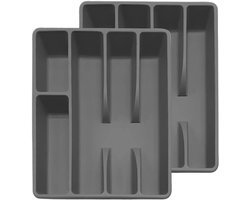 Besteklade organizer - kunststof lade-inzet - ruimtebesparend & antislip - voor keukenlade & keukengerei - bestekhouder - huishoudelijk gebruik - grijs - standaardformaat - 1 stuk