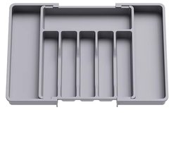 Besteklade Uitschuifbare met 8 Vakken - Bestekbak Verstelbare voor Lepels, Vorken, Messen - Lade Organizer Keukenlade - 33.5 / 57 x 38 x 5cm - Bestekhouder Keuken - Kunststof - Grijs