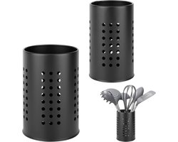 Bestekmand Set - Keukengerei Houder - Keuken Organiseren - Roestvrij Staal - 2 Maten - Zwart