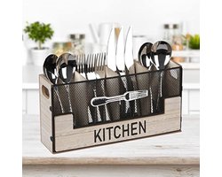 Bestekmand Tafel Bestekhouder Hout 4 Vakken Decoratieve Bestekcontainer Bestek-opslag Bestekstandaard Voor Vorken Messen Lepels En Keukengerei - HOUT — voor dagelijks gebruik