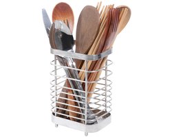 Bestekmand van roestvrij staal, houder voor keukengerei, roestvrij, kleine bestekmand voor het organiseren van lades en werkbladen voor alle keukens, groot formaat 15 x 10 x 7,5 cm, zilver