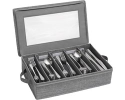 Bestekorganizer - besteklade met deksel - 5 verstelbare vakken - geschikt voor messen, vorken en lepels - ideaal voor keukens, eetkamers en kamperen