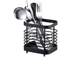 Bestekrek - Bestekmanden - Bestekhouder - RVS - Keukengerei Houder - Pollepel Houder - Keuken Organizer - Geschikt voor Pollepels, Spatels, en Meer - 10*7.5*10.5cm - Zwart