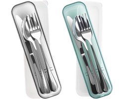 Bestekrek, outdoor bestekset voor 2 personen, roestvrijstalen bestek voor op reis en picknicks.