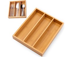 Bestekrek van bamboe met drie vakken - Besteklade van bamboe - Keukengereirek - Besteklade-organizer - Lade - 21 cm x 24,8 cm x 4 cm - Geschikt voor opbergruimte in keuken en slaapkamer
