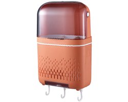 Bestekrek voor aan de muur - Opbergrek voor keukenbenodigdheden - Serviesorganizer - Met haken en stofkap - Afneembaar opbergrek - Met afdruipfunctie - Geschikt voor het opbergen van messen, vorken, lepels en eetstokjes - Oranje