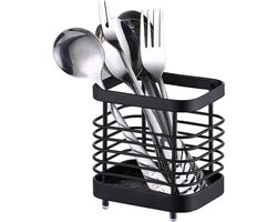 Bestekrek voor aanrecht - Modern bestekrek in metaal - Bestekmanden - Keukengerei - Bestekrek met spatels en lepels - Roestvrij staal - Bestekrekken - Opbergdozen - Accessoire voor het opbergen van keukengerei (zwart)