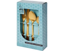 Bestekset 16-delig - Goud - Goudkleur - 4x Messen, Vorken, Lepels en Dessertlepels - Roestvrij Staal