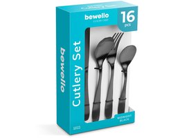 Bestekset 16-Delig – Zwart Bestek voor 4 Personen – Mat Zwart – Lepels, Vorken, Messen en Theelepels [BW1022A]
