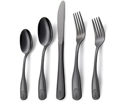 Bestekset 20-delig - Zilverwerk Set - Tafelen met stijl - Schelpontwerp handgrepen - Voor 4 personen - Mat zwart