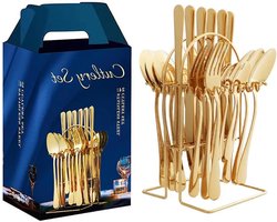Bestekset 24 Delen - Zilverwerk Set - Dagelijks Gebruik - Roestvrij Staal - 6 Persoons - Goud