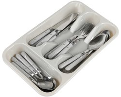 Bestekset – 24-delig – Lepels, Messen, Vorken – Met Grijs Handvat – Inclusief Bestekbak – Vaatwasserbestendig – Tafelbestek / Camping.