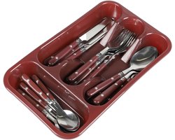 Bestekset – 24-delig – Lepels, Messen, Vorken – Met Rood Handvat – Inclusief Bestekbak – Vaatwasserbestendig – Tafelbestek / Camping