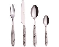 Bestekset 24-delig - RVS Flatware met Gekleurde Handvatten - 6 Vorken, 6 Dinermessen, 6 Dinerenlepels, 6 Theelepels - Marmerdesign (Set van 24) | Spiegel Opgepoetst Roestvrij staal met Marmeren