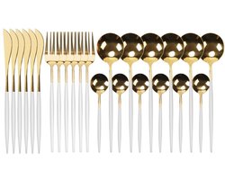 Bestekset - 24-delig - Servies - Wit/goud - 6 personen - Mes - Vork - Lepel - Bestek - Kerst - DIY