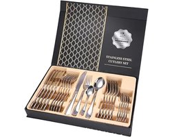 Bestekset 24-delig voor 6 Personen – Roestvrij Staal – Klassieke Vorken, Lepels & Messen – Hoogglans Gepolijst – Luxe Serviesset met Geschenkdoos – Vaatwasmachinebestendig