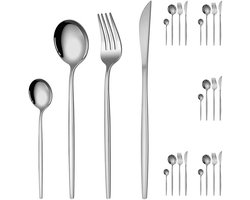 Bestekset 24-Delige - Zilver - Bestek voor 6 personen - Roestvrij Staal - Incl. Mes, vork, lepel, theelepel - Vaatwasserbestendig - Premium RVS - Geschikt voor thuis, eetkamer, restaurant, keuken, banket, feest