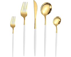 Bestekset 30-delig - Eetbestek van Roestvrij Staal voor 6 Personen - Gouden Spiegel Gepolijste Bestekset - Steakmes, Vork, Theelepels - Voor Familie-entertainment/Restaurant/Bistro/Feest - Vaatwasmachinebestendig