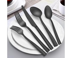 Bestekset 30-delig in mat zwart voor 6 personen van roestvrij staal - Elegant tafelbestek voor familiefeesten en hotels - Duurzaam en roestvrij - Stijlvol dinerbestek met mes, vork en lepel