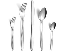 Bestekset, 30-delig, roestvrij staal, voor 6 personen, hoogglans gepolijst, bestekset met mes, vork, lepel, vaatwasmachinebestendig
