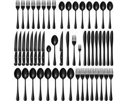 Bestekset 48 Delen - Servies Set - Tafel Dekken - Roestvrij Staal - 8 Persoons - Zwart