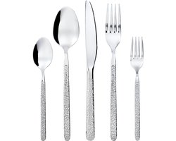 Bestekset 60 Delen - Serviesbestek Set - Tafel Dekken - Uniek Steen Snij Patroon - Voor 12 Personen - Zilverkleurig