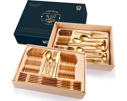 Bestekset (72-delig) - Lepels, Messen, Vorken & Steakmessen -Goud / RVS bestekset 12 persoons
