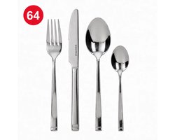 Bestekset 8 Persoons - 64 Delig - Hoogwaardige RVS Bestekset Handgepolijst - Tafelmessen, Tafelvorken, Tafellepels & Theelepels Set - Roestvrijstaal Eetbestek Set - Luxe Bestekset - Vaatwasserbestendig - Eetbestekset - Zilver - Löwenthal
