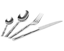 Bestekset Bamboe - Servies Onderdelen - Tafel Dekken - Roestvrij Staal - 24 Delig - Zilverkleurig