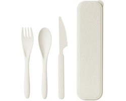Bestekset Camping - Beige - 3 delig - Outdoor - Reisbestek - Meeneemset - Bestek kamperen - servies camping - Reis lepel/vork/mes