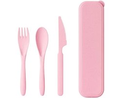 Bestekset Camping - Roze - 3 delig - Outdoor - Reisbestek - Meeneemset - Bestek kamperen - servies camping - Reis lepel/vork/mes