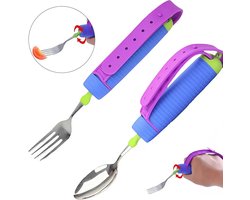 Bestekset, gemaakt van roestvrij staal en siliconen, antislip, ergonomisch, flexibel, met een seniorvriendelijke lepel, gemakkelijk schoon te maken, keukengerei.