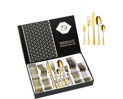 Bestekset - Gouden Bestek - Spiegel gepolijst RVS - 6 Persoons - 30-Delig - Vaatwasser Bestendig - Kerst - Cadeau - Goud Bestek - Vlekbestendig