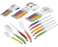 Bestekset Laguiole - Steakbestek Tafelbestek - Dineren aan tafel - Pastelkleuren afwerking - 24-delig - Meerkleurig