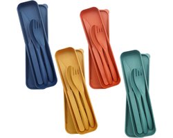 Bestekset - Reisbestek - Draagbaar plastic bestek - Campingbestekset - Herbruikbaar - Geschikt voor kamperen en school - 4-pack