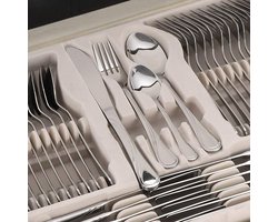 Bestekset RVS - Serviesgoed set - Tafel presentatie - 72-delig voor 12 - Luxe koffer - Zilver