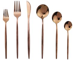 Bestekset - Spiegelgepolijst koperen bestekset (voor 6 personen) - Glanzend roestvrijstalen bestekset (36-delig) - Dinermes, vork, lepel, dessertvork, saladelepel - Vaatwasserbestendig