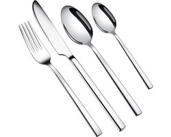 Bestekset van roestvrij staal; 24-delige, zilverkleurige bestekset; incl. messen, vorken, lepels en thee-/koffielepeltjes voor 6 personen; hoogglanzend gepolijst; vaatwasmachinebestendig